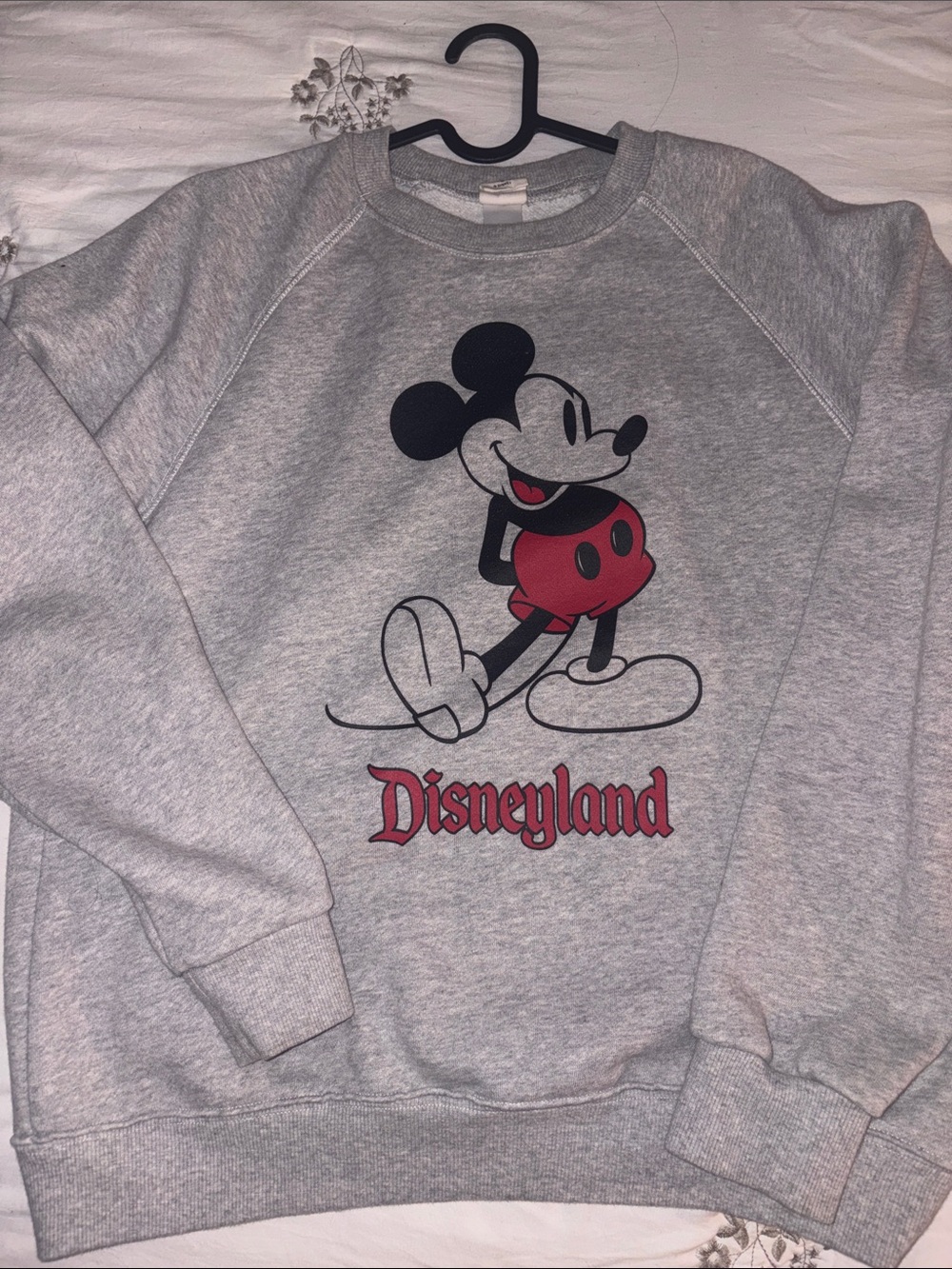 Disney Grey Crewneck Sweatshirt with Mickey Graphic and Red Disneyland Text